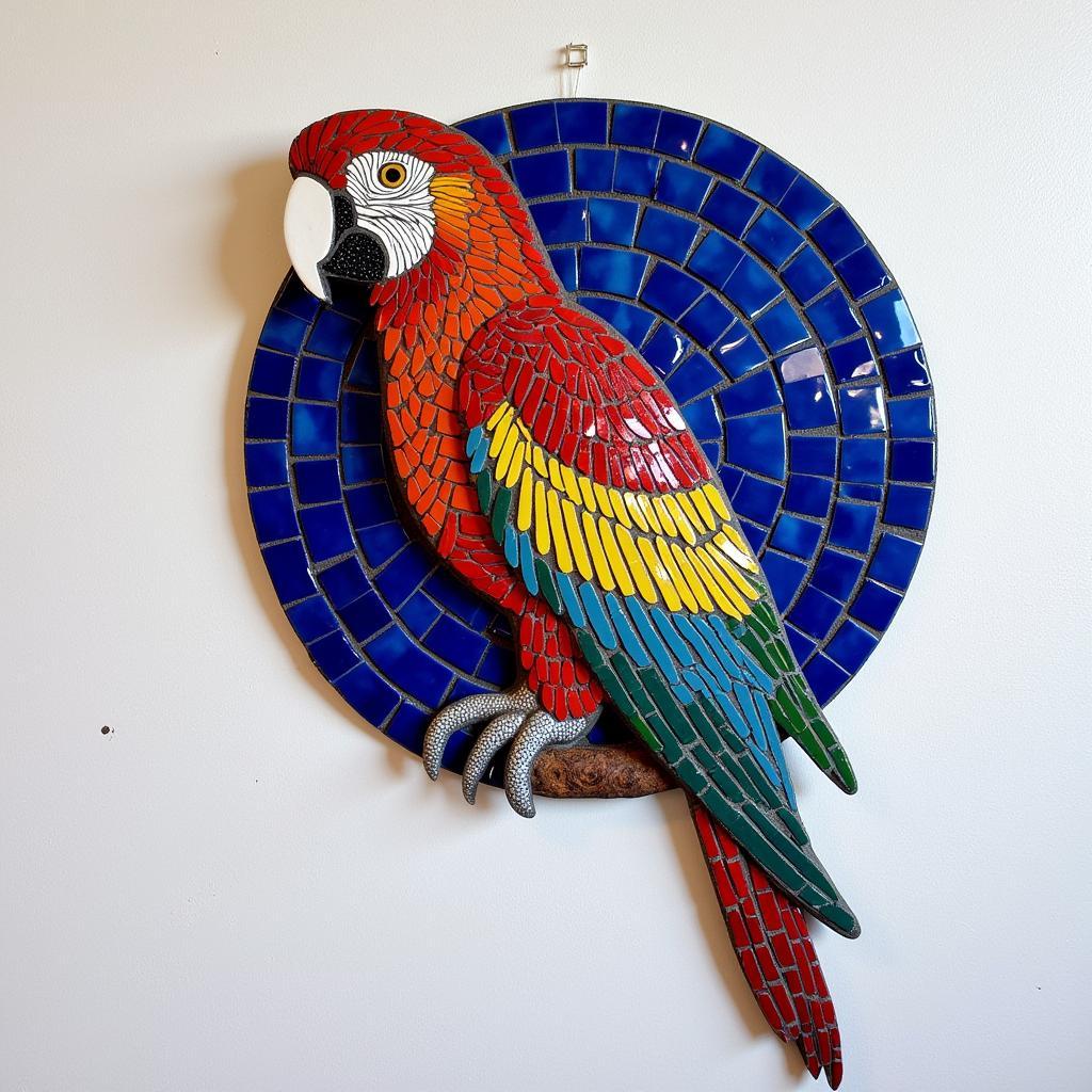 Colorful bird mosaic wall art