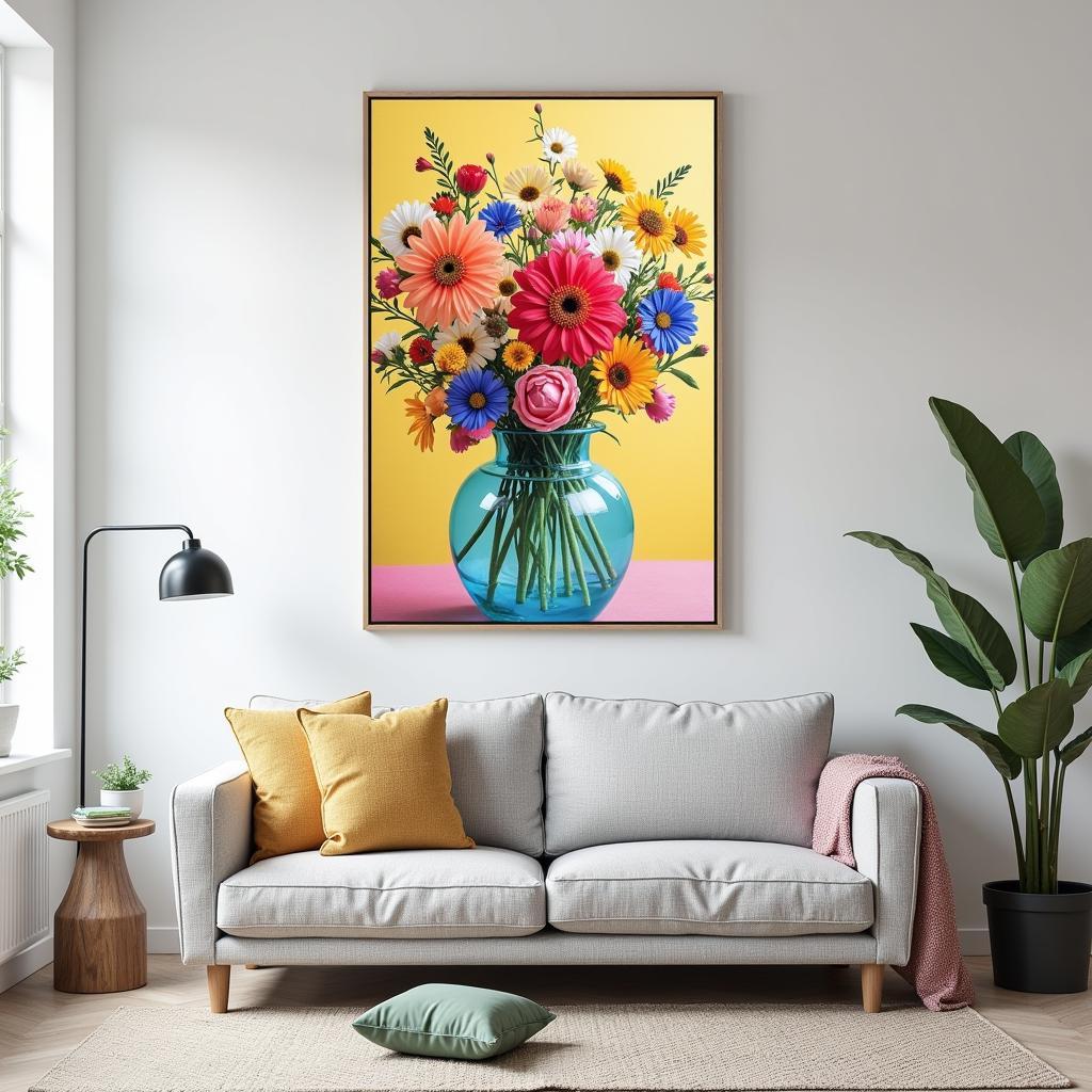 Colorful Floral Canvas Wall Art in a Living Room