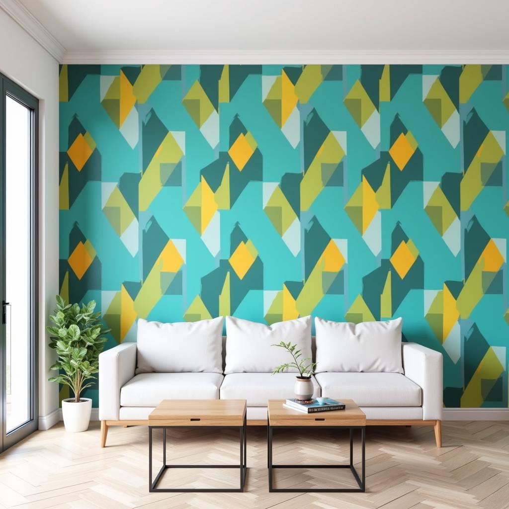 Colorful Geometric Wallpaper Art in a Modern Interior