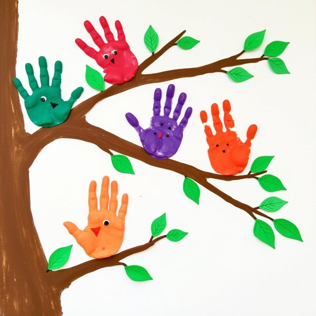 Colorful Handprint Birds on a Branch for Grandma