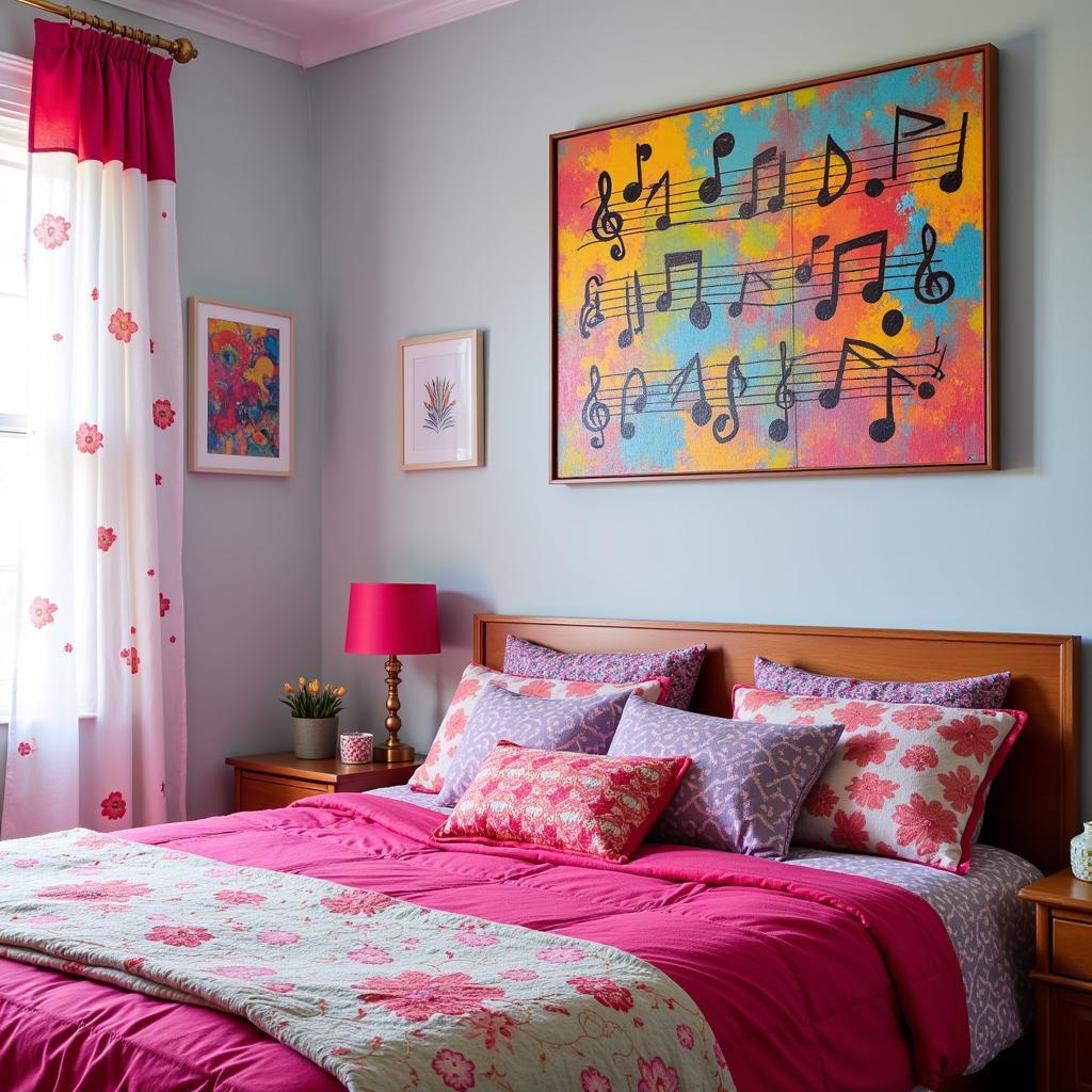 Colorful Music Note Wall Art in a Teen Bedroom