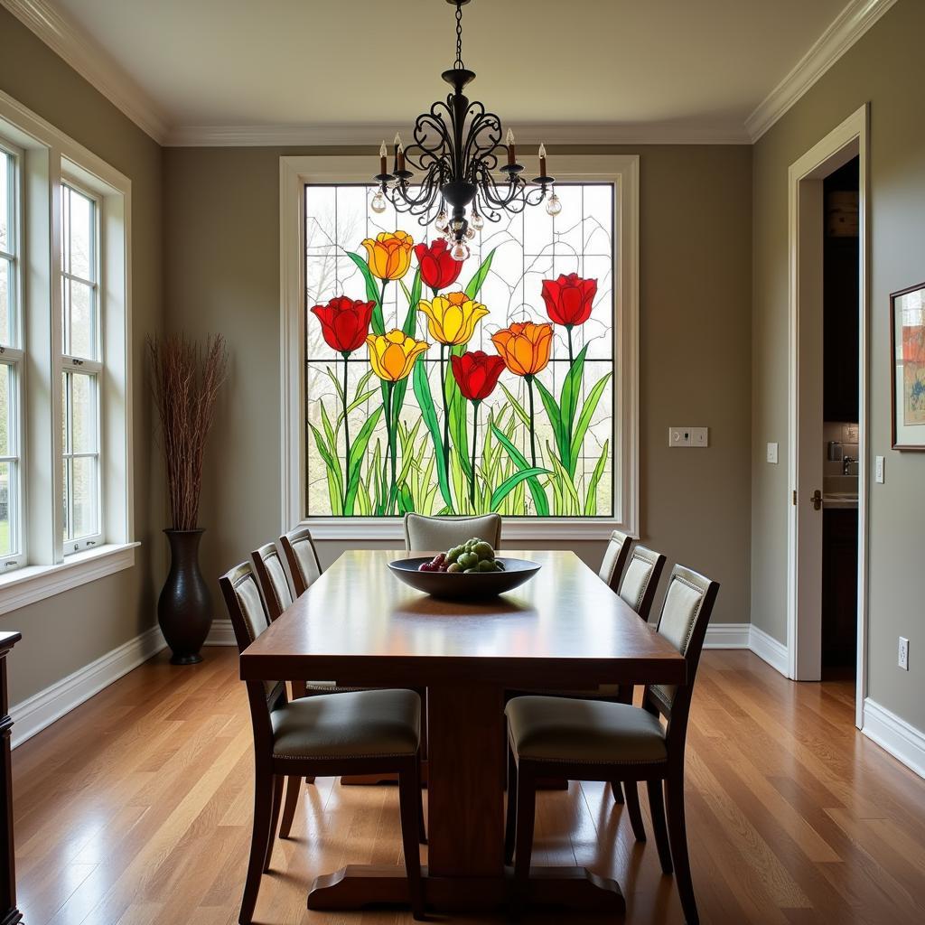 Colorful Painted Glass Wall Art in Dining Room