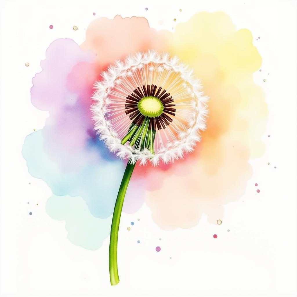 Vibrant Watercolor Painting of a Dandelion