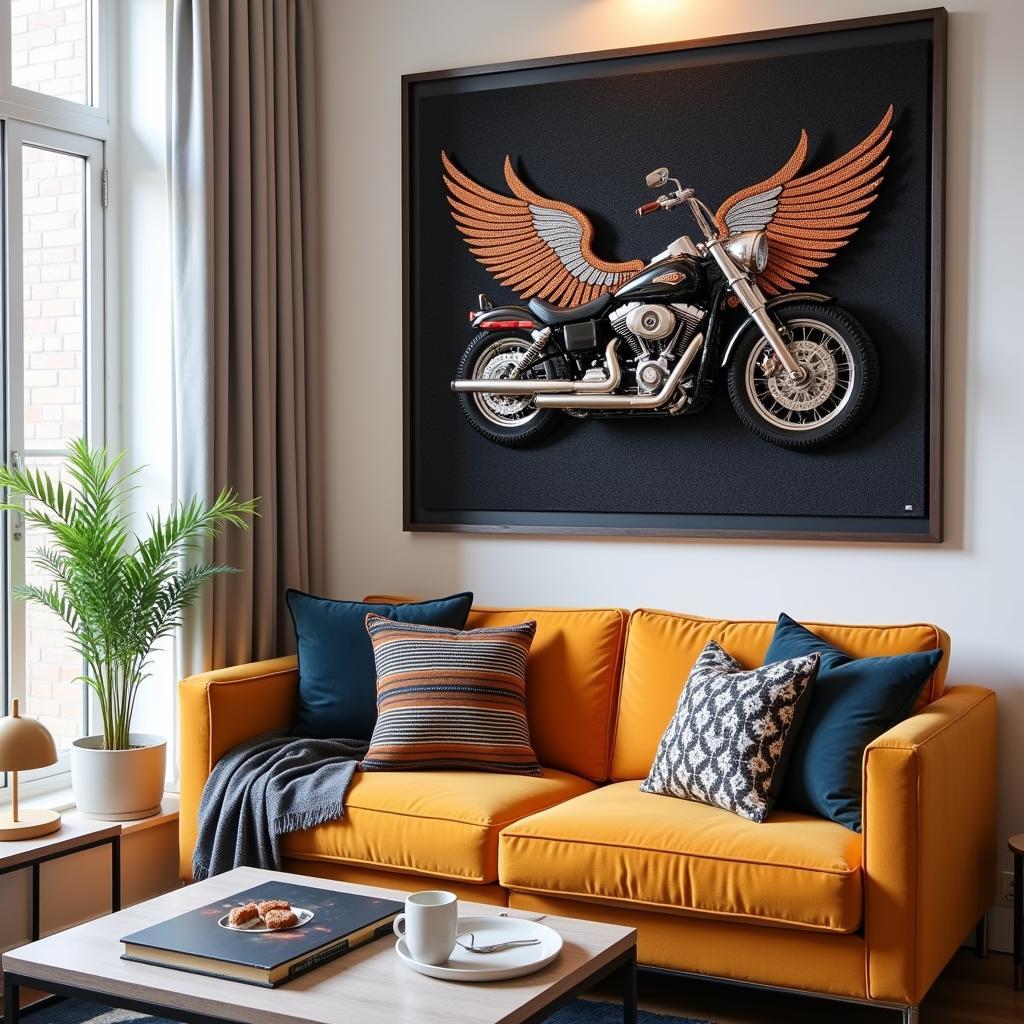 Completed Harley Davidson Diamond Art on Display