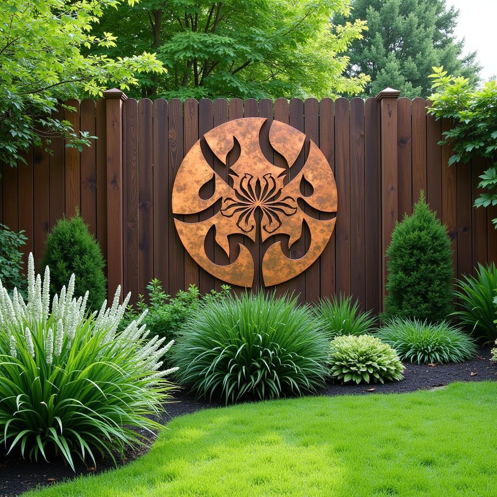 Copper Metal Wall Art in an Outdoor Garden