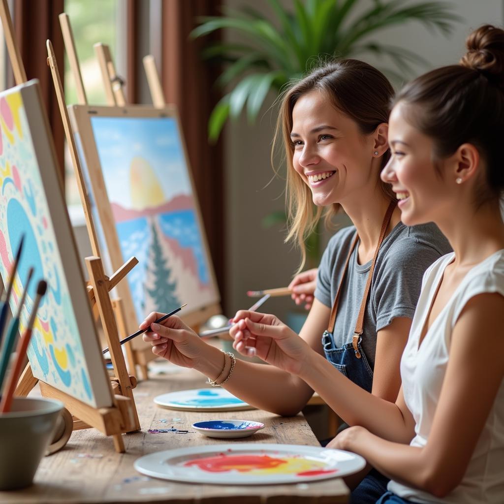 Couple Painting at an Art Class Date Night