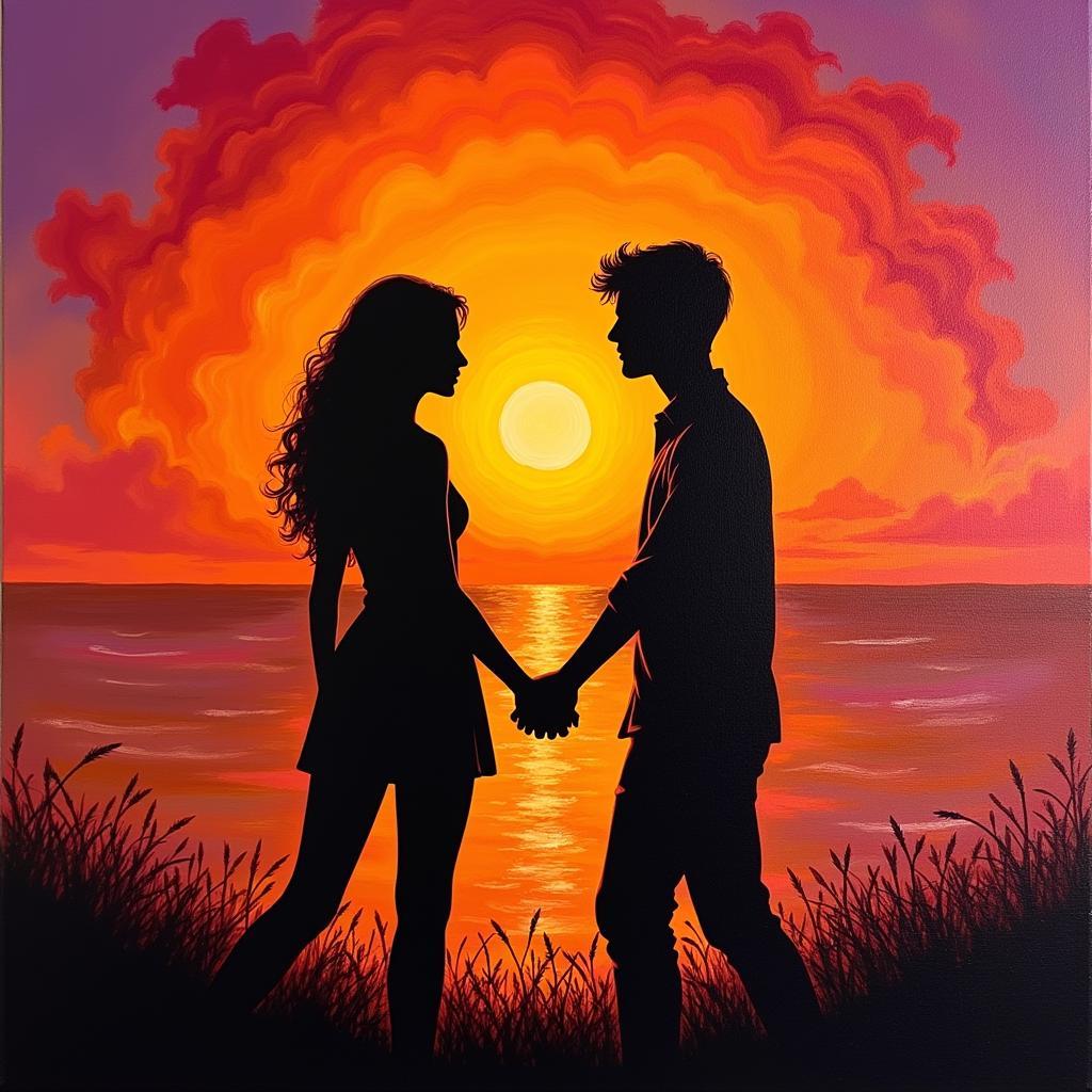 Romantic Couple Painting at Sunset