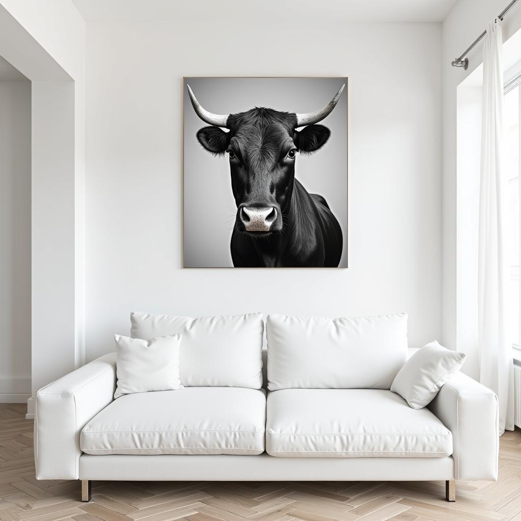 Modern minimalist decor featuring cow art prints