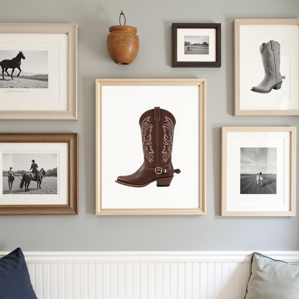 Cowboy Boot Art Print in a Gallery Wall Setting