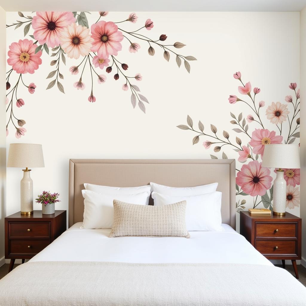 Custom Designed Floral Wallpaper in a Bedroom