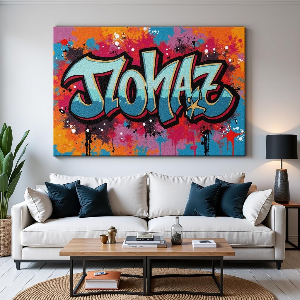 Custom Graffiti Art Canvas in a Living Room