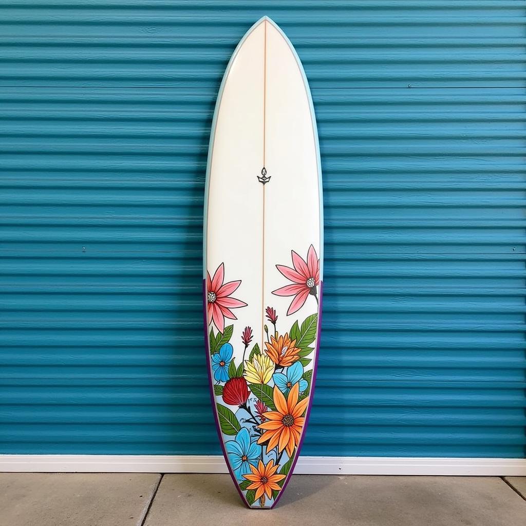 Custom Surfboard Art Featuring a Vibrant Floral Design