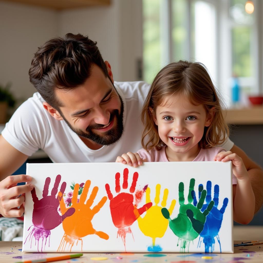 Dad and Child Painting Handprints Together