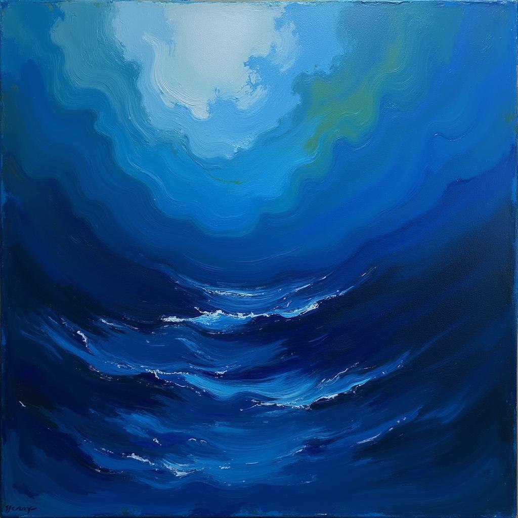 Dark Blue Abstract Oil Painting Ocean Theme