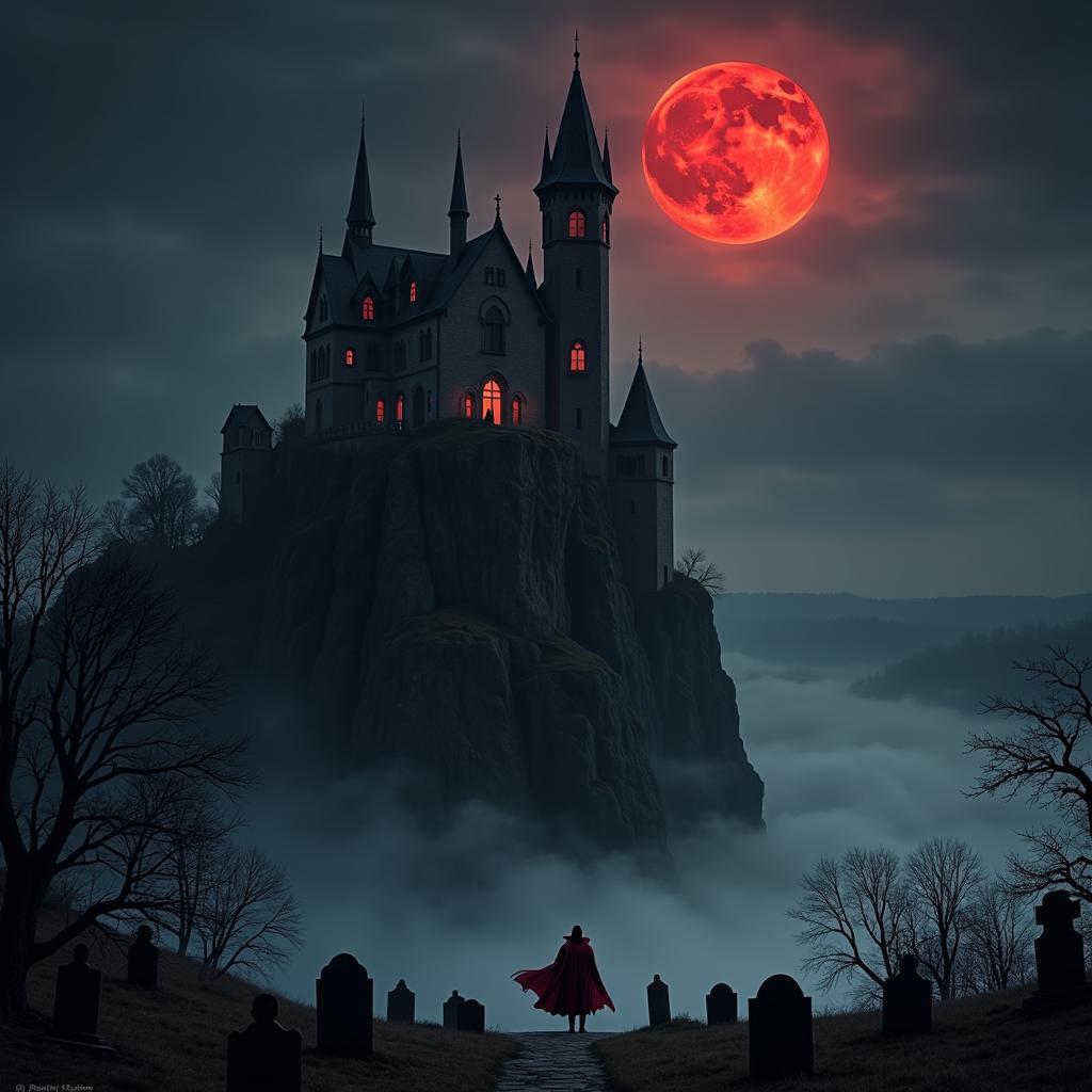 Dark Fantasy Art: Gothic Castle with Vampire