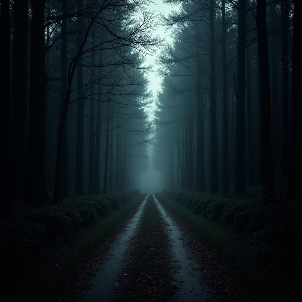 Dark Woods Path with Atmospheric Perspective