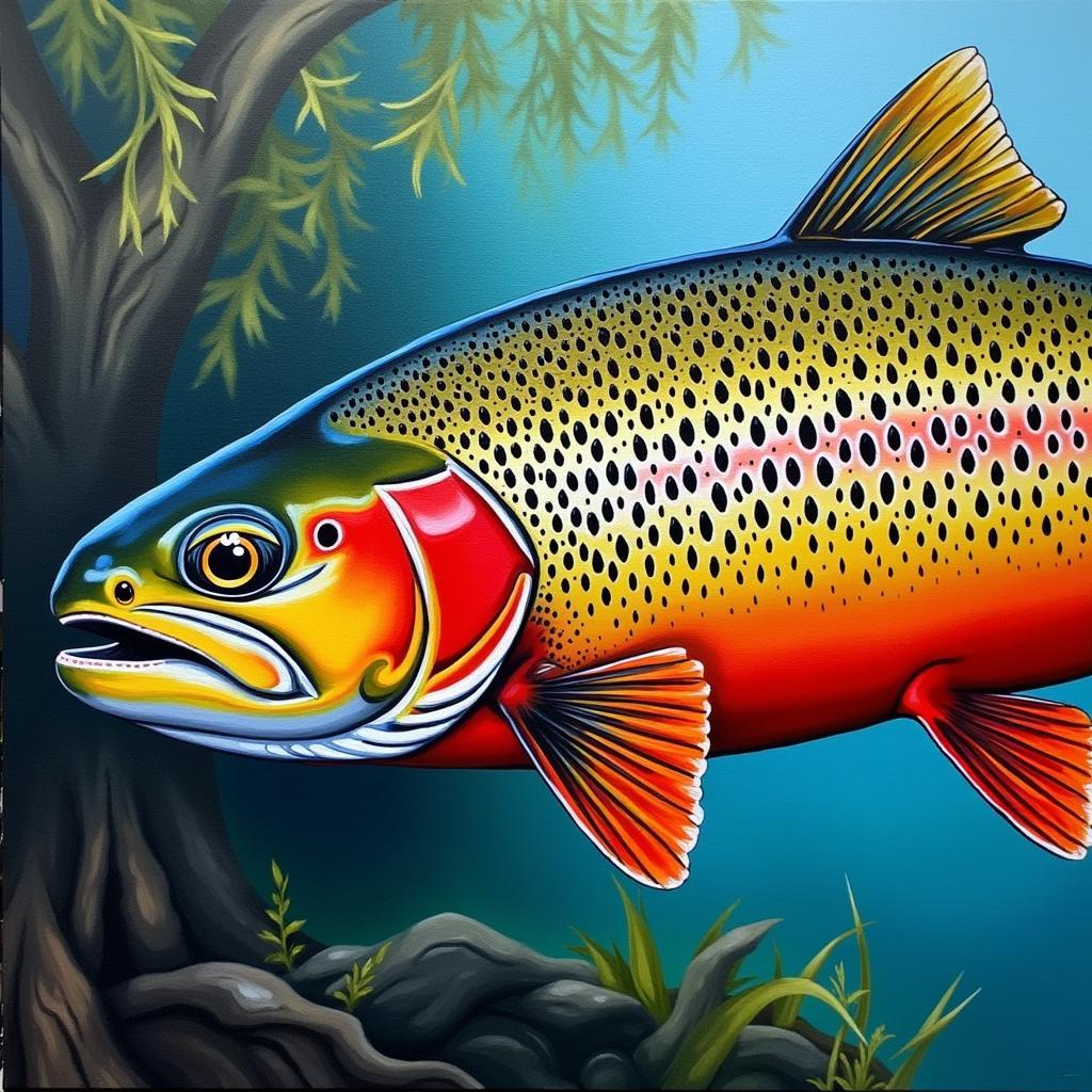 Dave Whitlock trout painting showcasing vibrant colors and intricate details