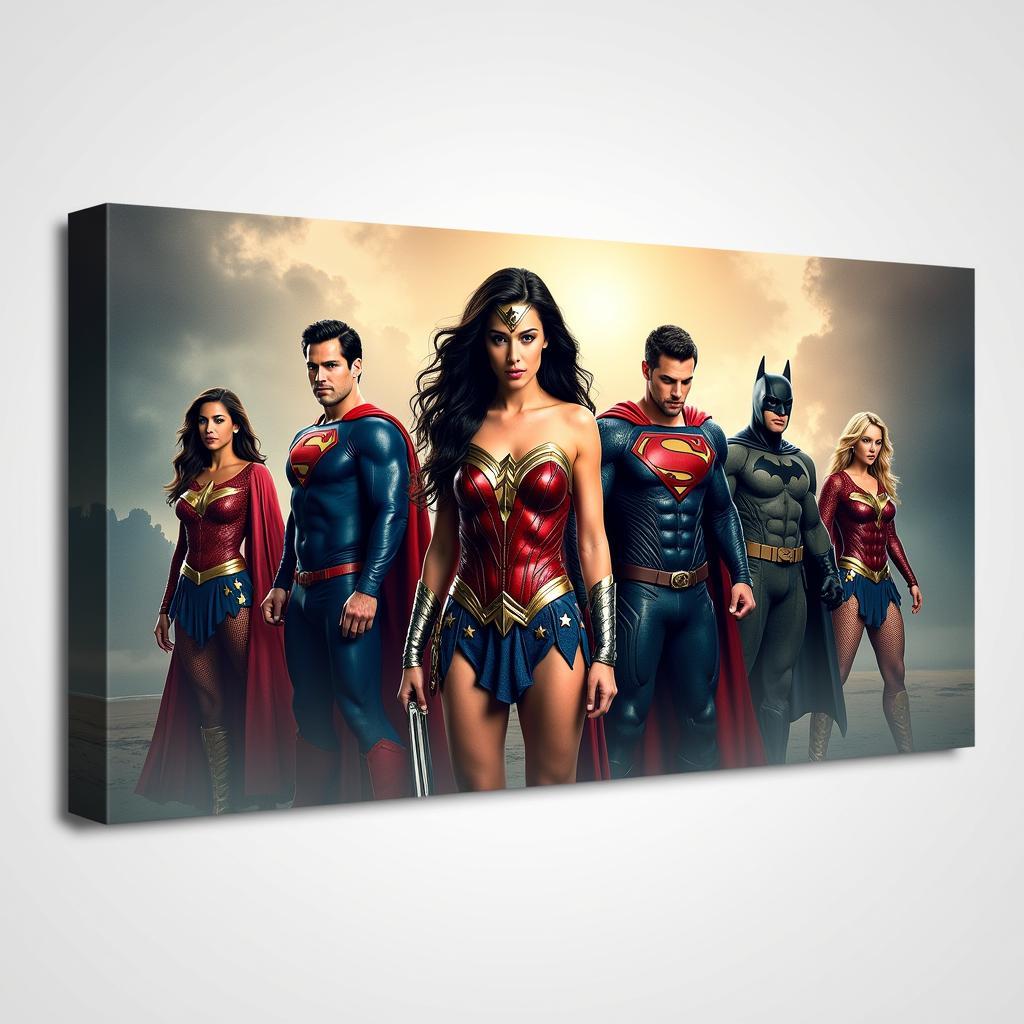 DC Comics canvas wall art showcasing Wonder Woman with the Justice League.