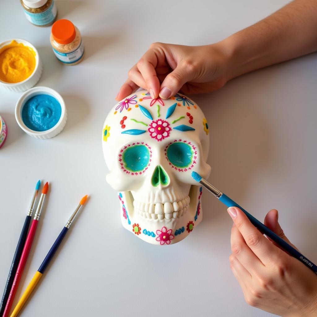 Decorating a Sugar Skull with Icing and Glitter