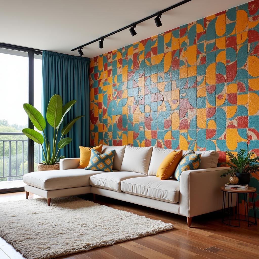 Modern Living Room with Decorative Wall Tiles