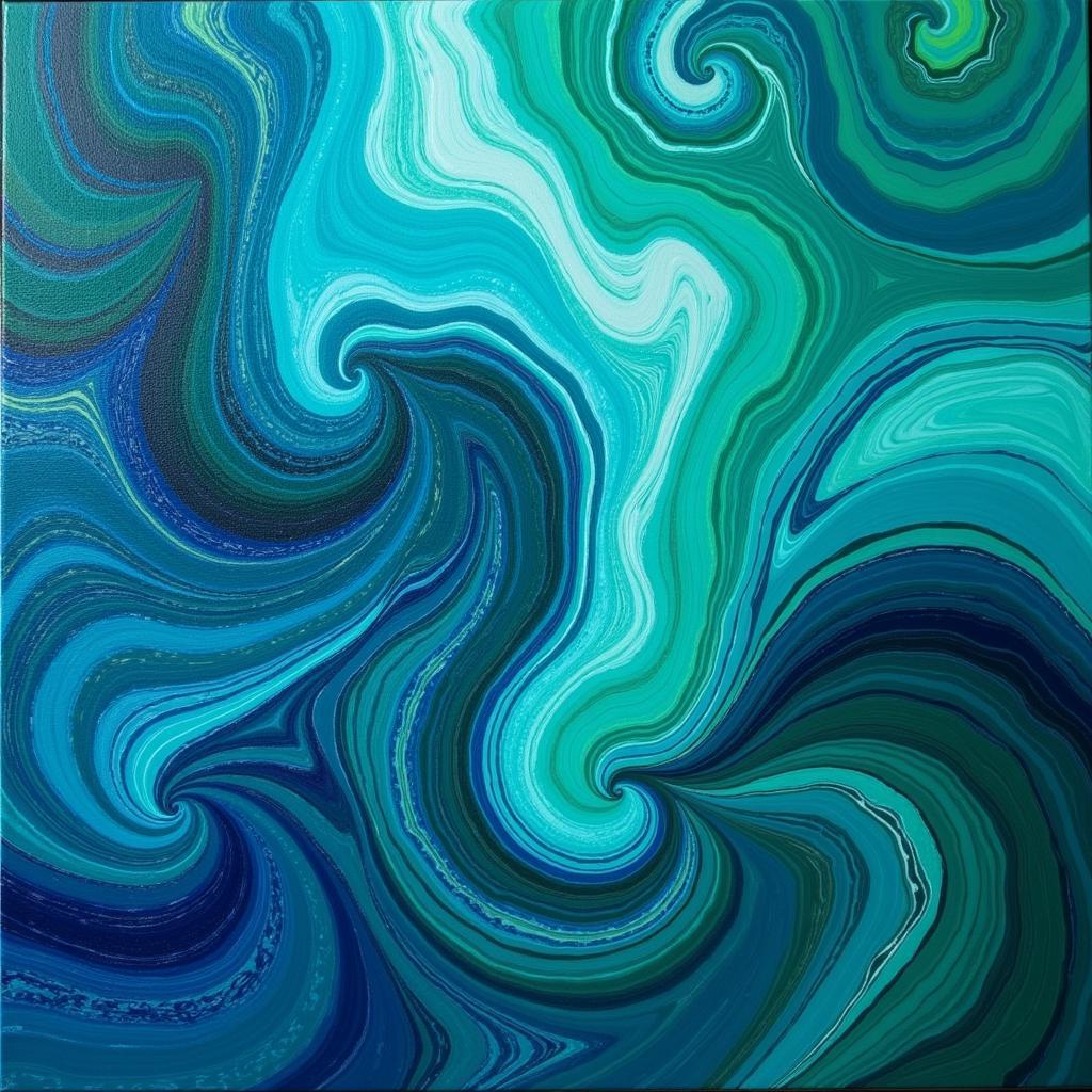 Deep Ocean Blue and Green Abstract Painting