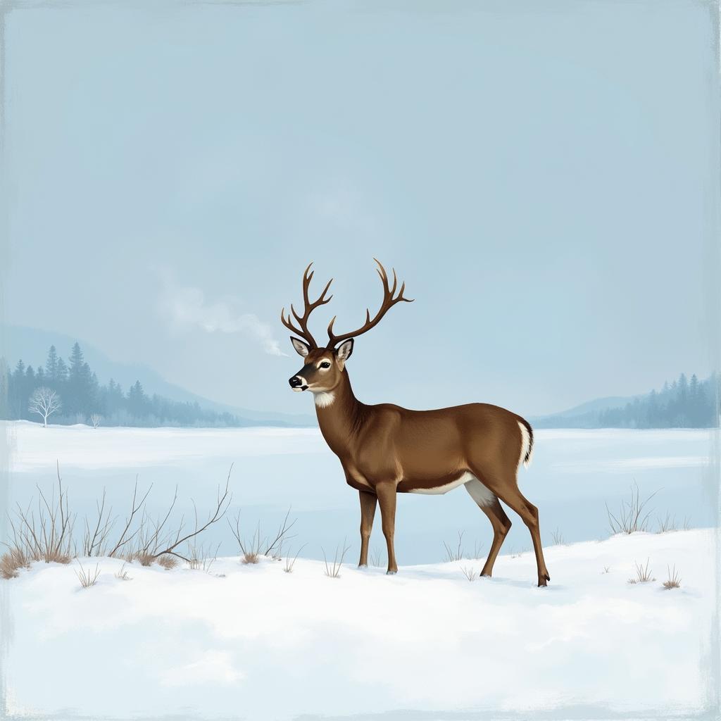 Deer Oil Painting in Winter Landscape