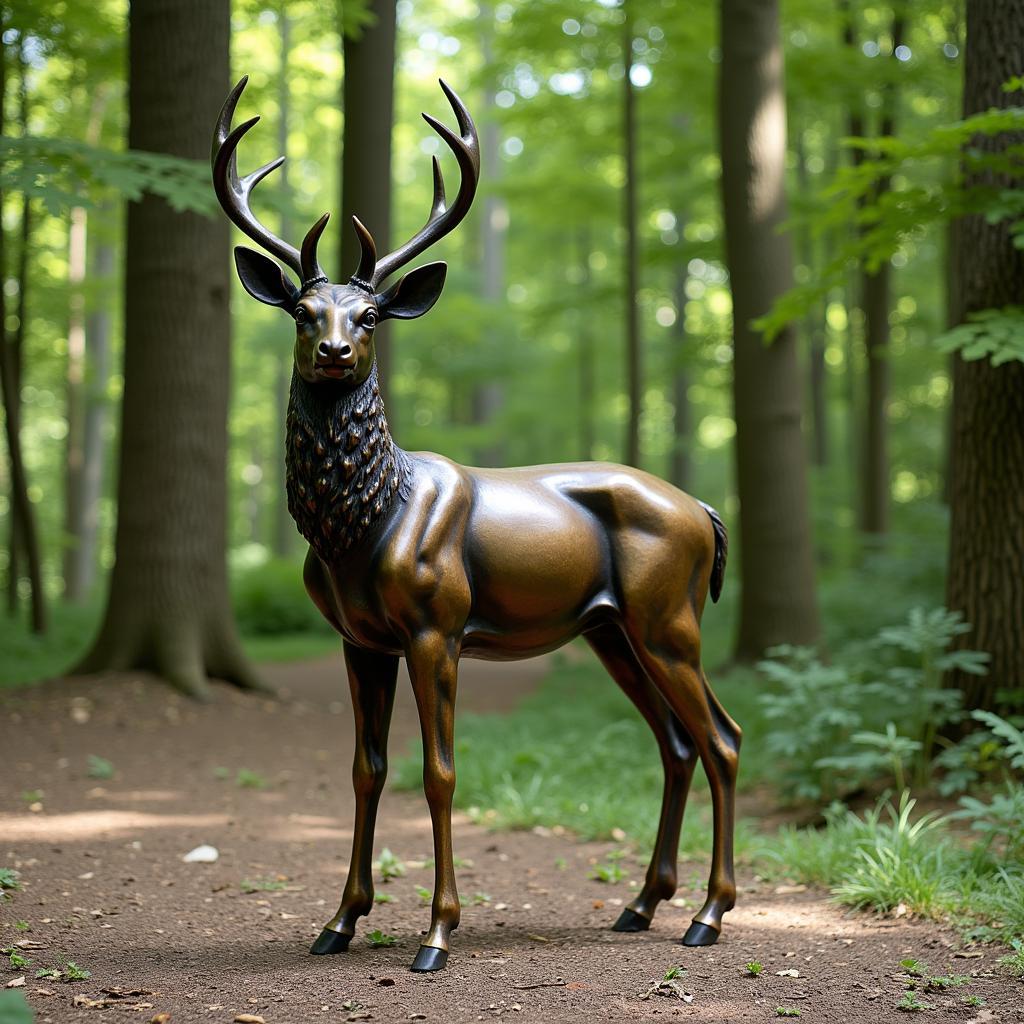 Deer Sculpture in Bronze in Forest Setting