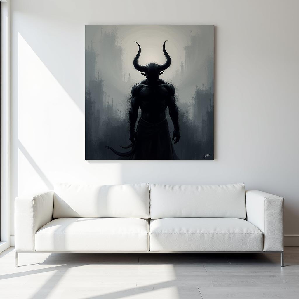 Devil Wall Art in Modern Minimalist Living Room