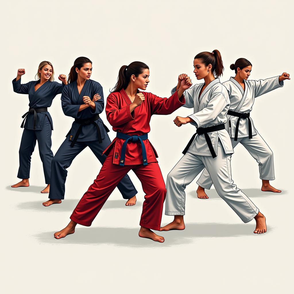 Different martial arts styles demonstrated by women