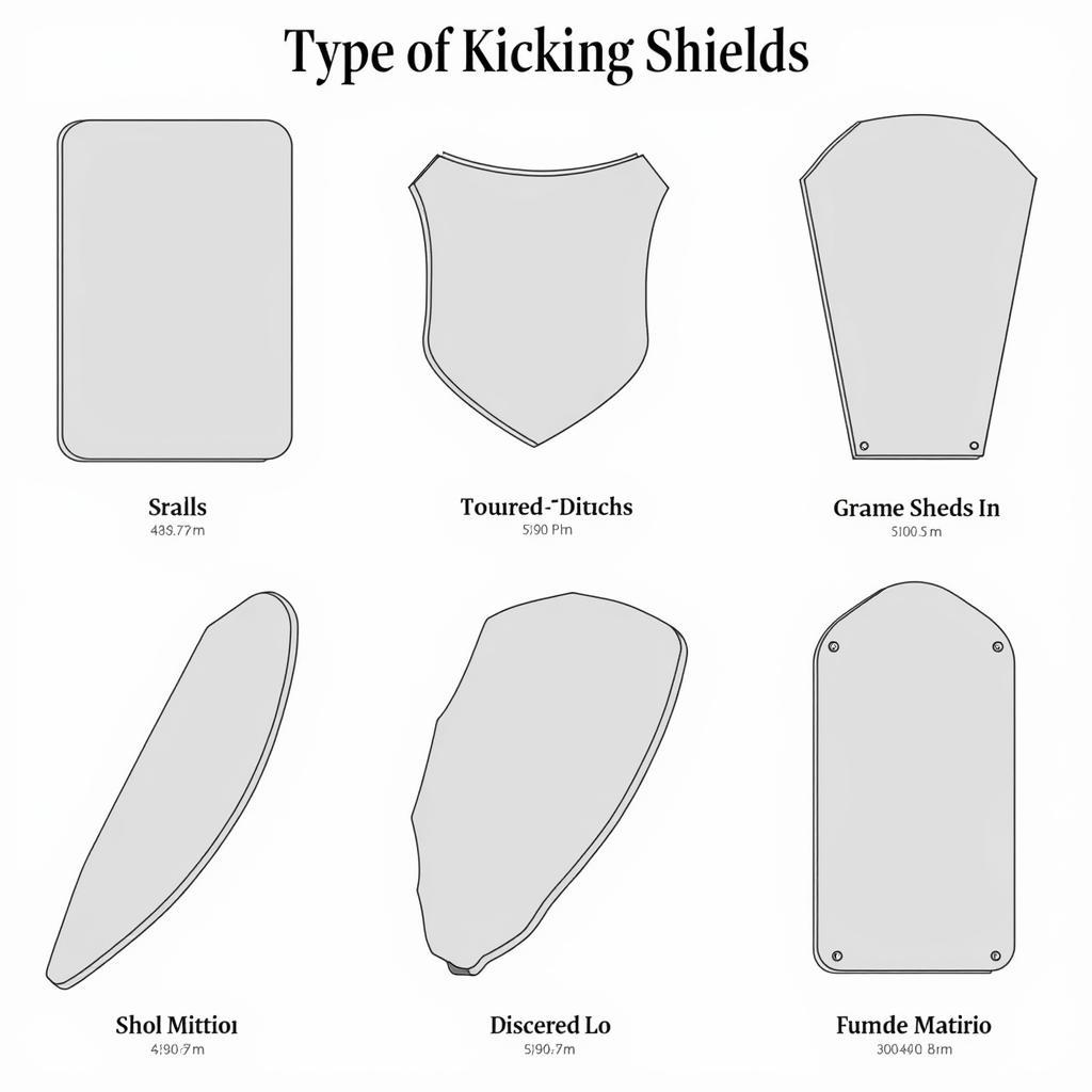 Various kicking shield types for martial arts training.