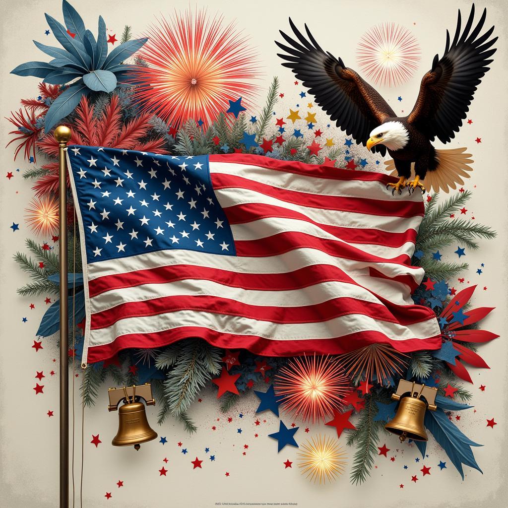 Digital American Flag Collage with Patriotic Symbols