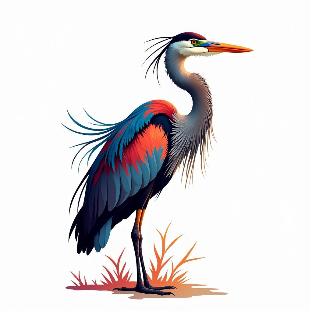 Digital Art Regal Heron Abstract: An abstract digital art piece showcasing the regal heron's form and colors in a non-representational style.