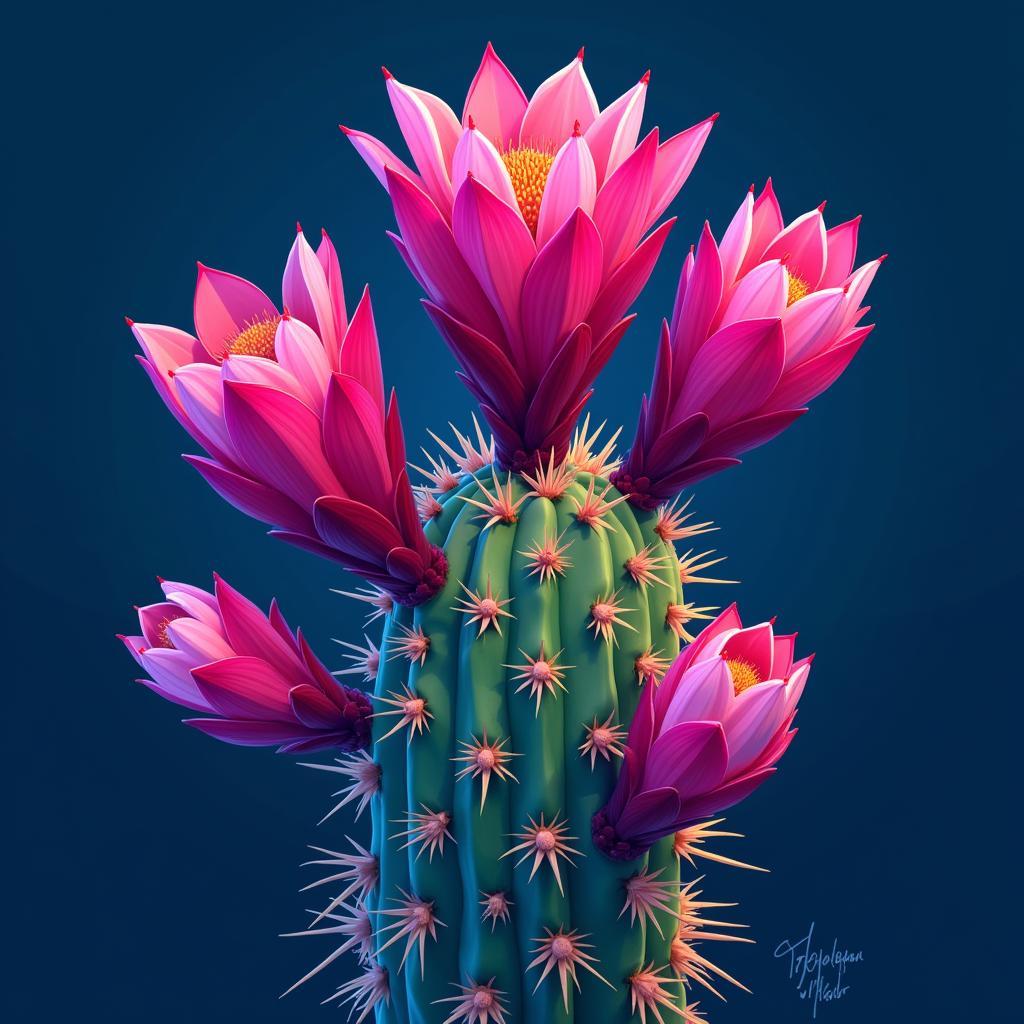 Digital Christmas Cactus Art Created in Procreate