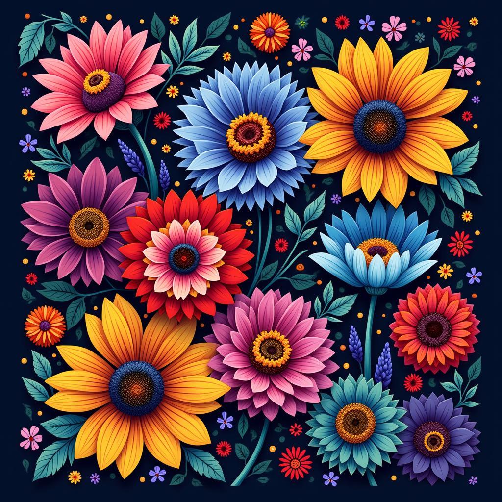 Digital Flower Art Vibrant Colors