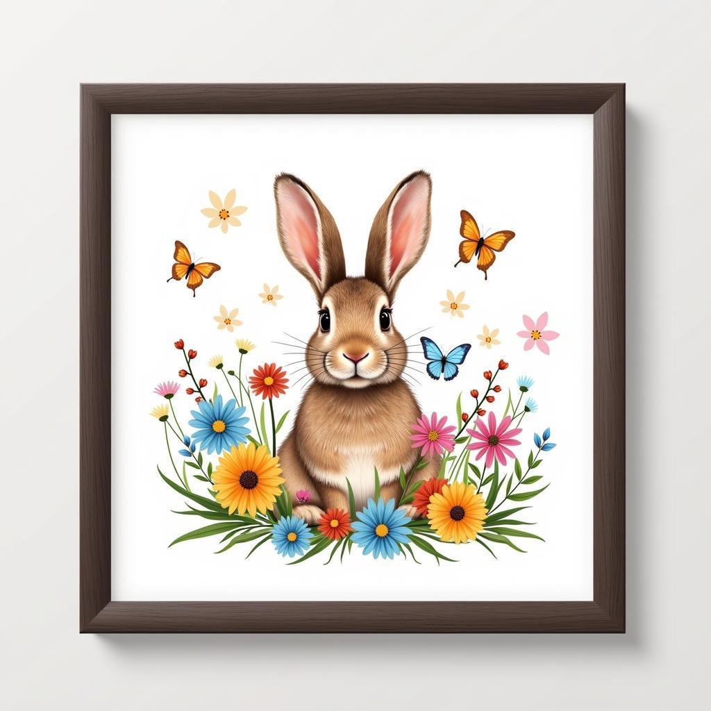 Digital Framed Rabbit Art - Colorful and Whimsical