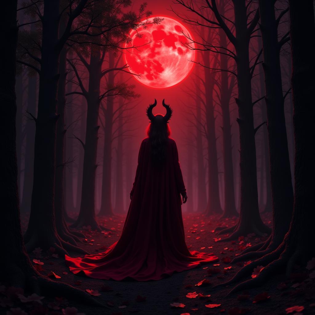 Digital Painting of Bloodmoon Ursaluna in a Forest Setting