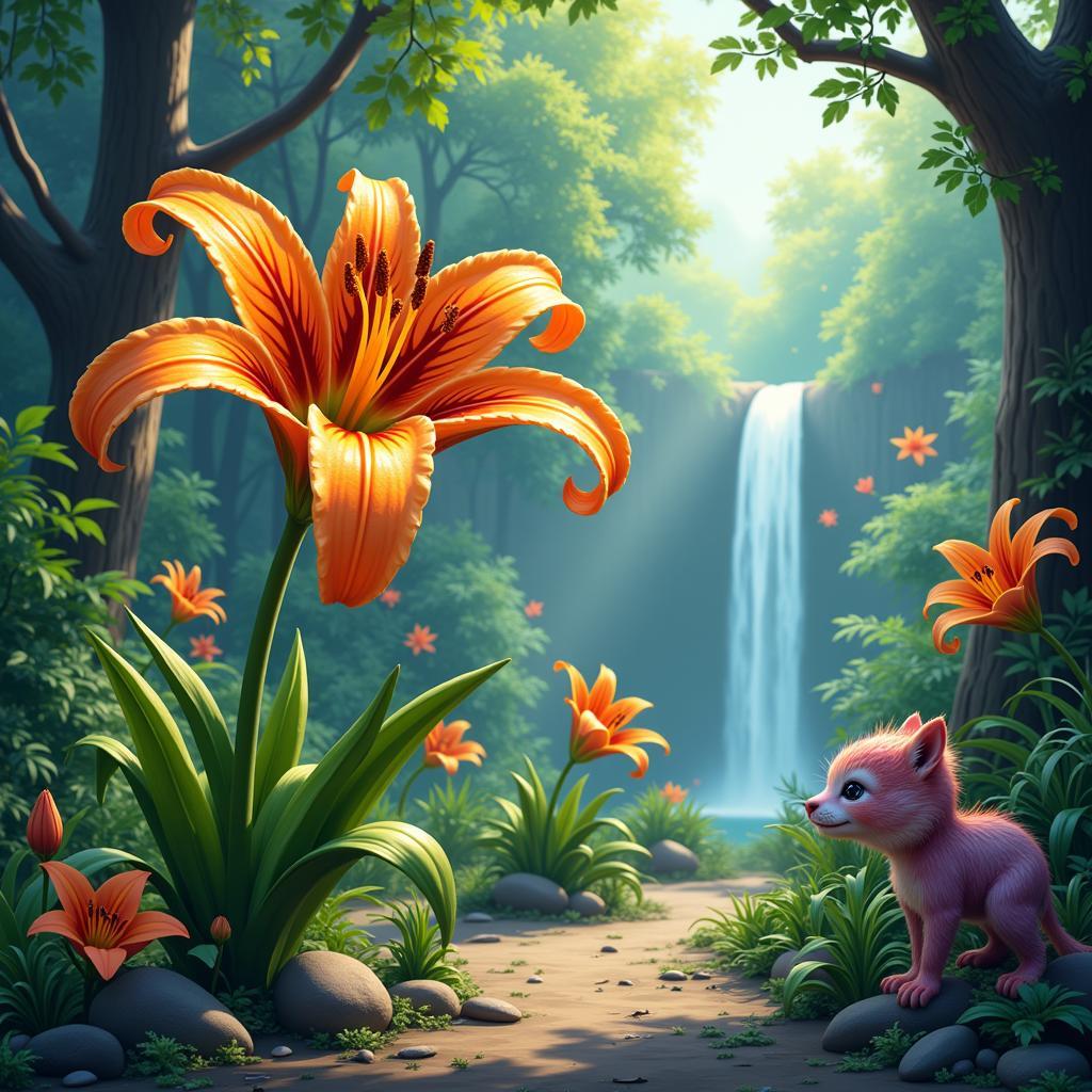 Digital Painting of Tiger Lily in a Fantasy Zoo Environment