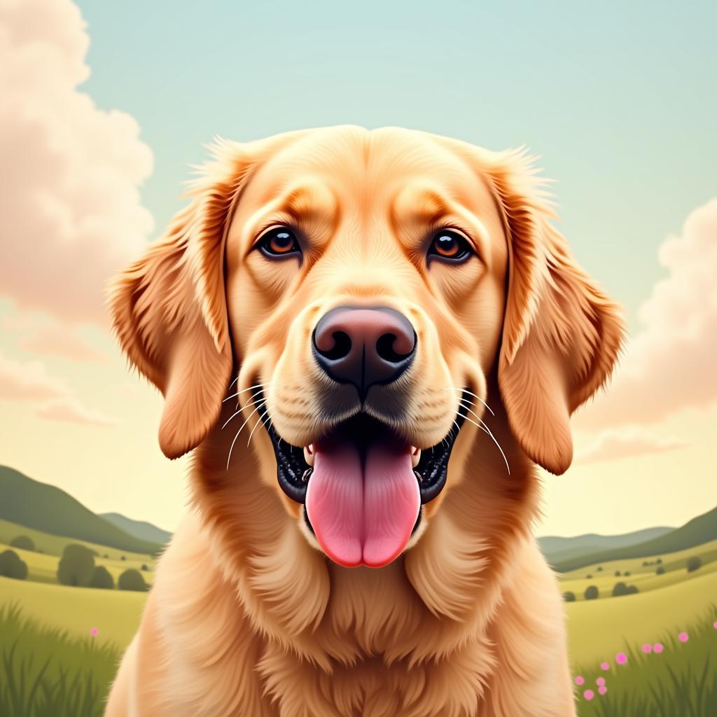 Digital Pet Memorial Art Portrait of a Golden Retriever