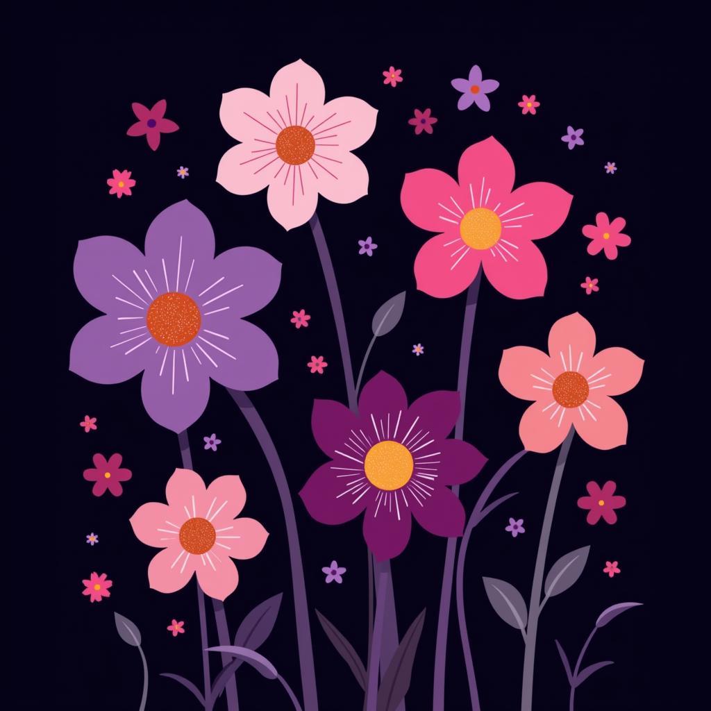 Digital Pink and Purple Floral Wall Art