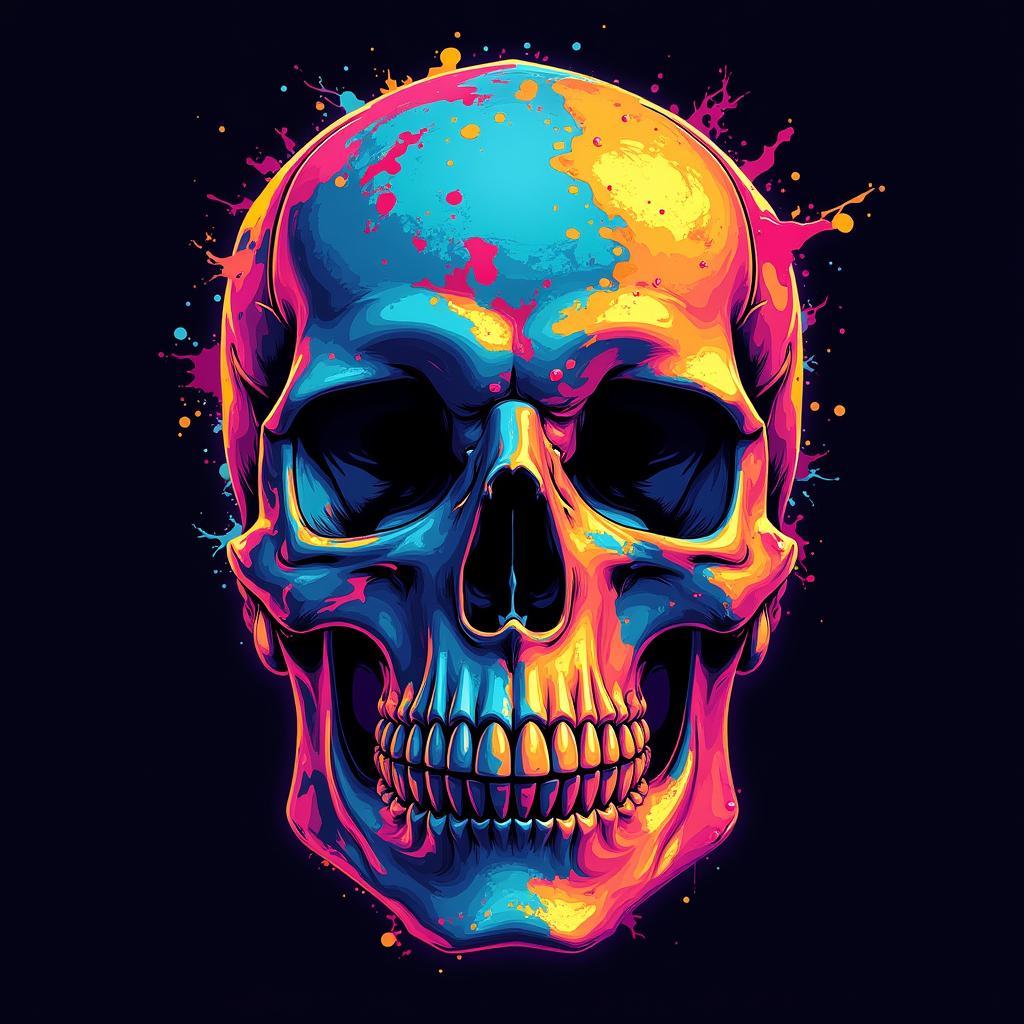 Digital Skull Art with Vibrant Colors and Abstract Patterns