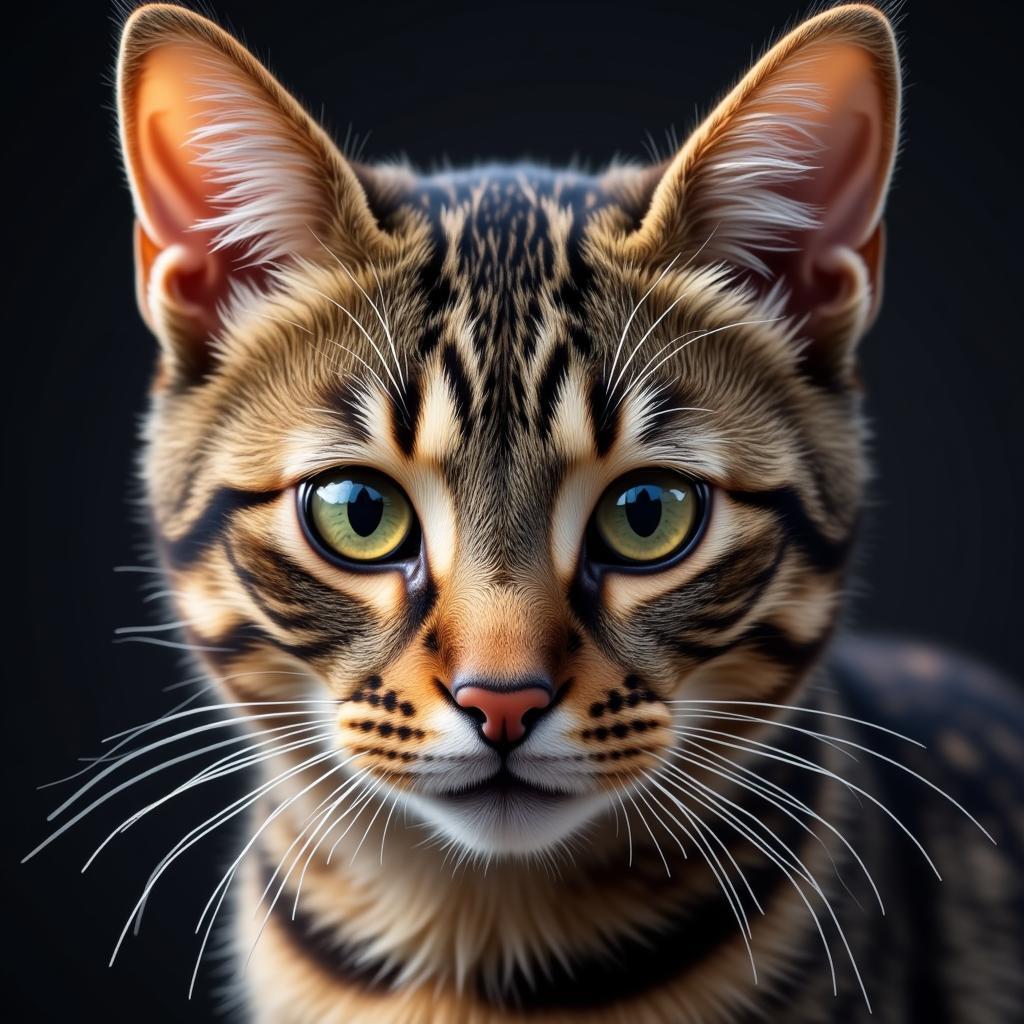 Digital tabby cat art portrait, showcasing realistic fur and captivating eyes.