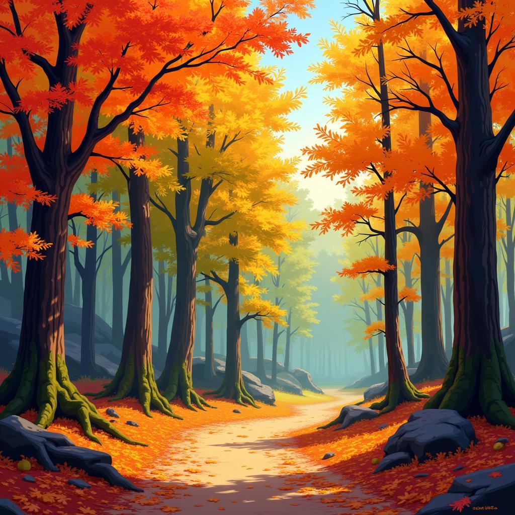 Digital Tree Landscape Art: A Colorful Depiction