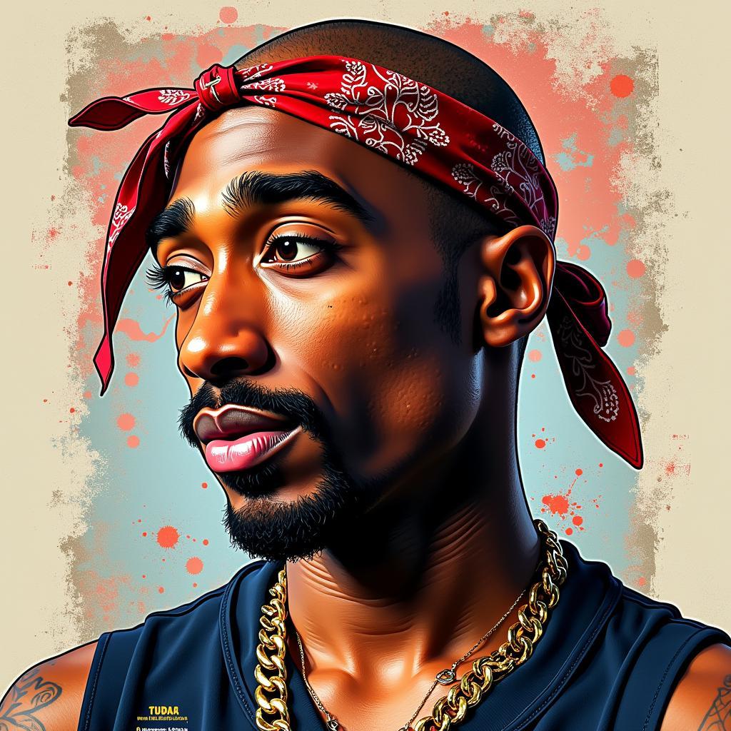 Digital portrait of Tupac Shakur in a graffiti style