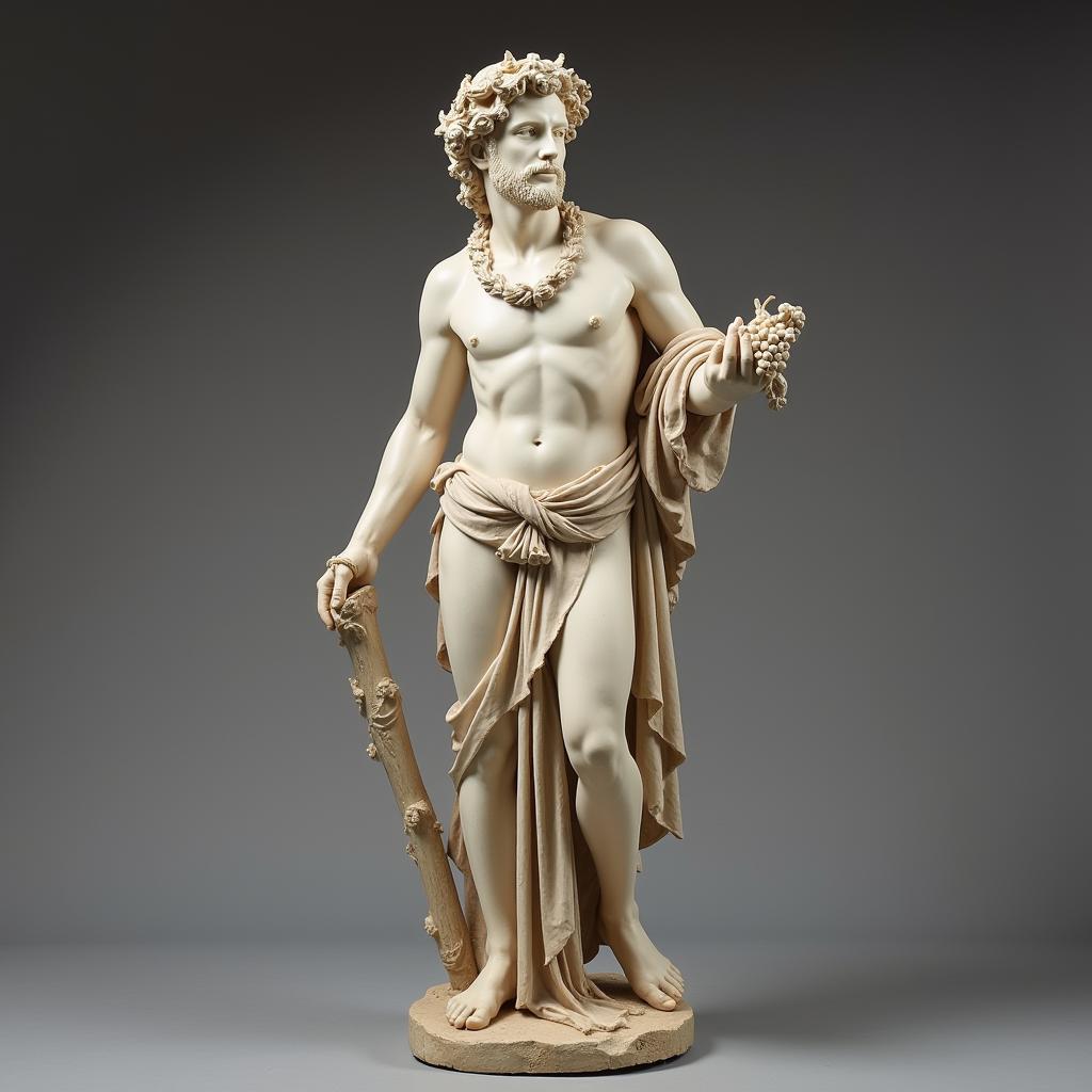 Ancient Dionysus Sculpture with Grape Vine