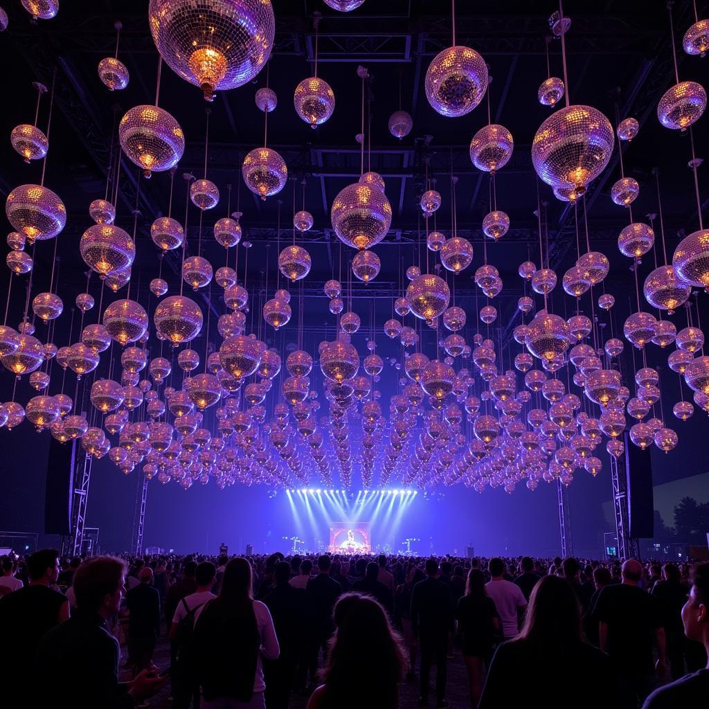 Disco Ball Art Installation at a Music Festival