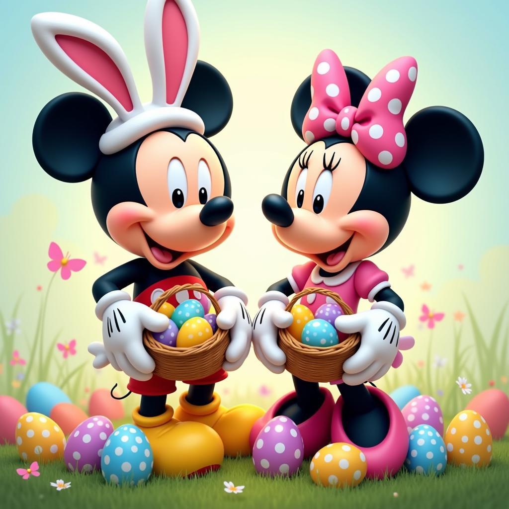 Mickey and Minnie Mouse with Easter Eggs Clip Art