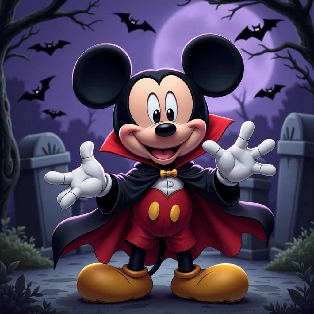 Mickey Mouse dressed as a vampire for Disney Halloween Art