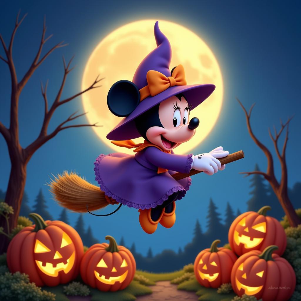 Minnie Mouse in a witch costume for Disney Halloween Art