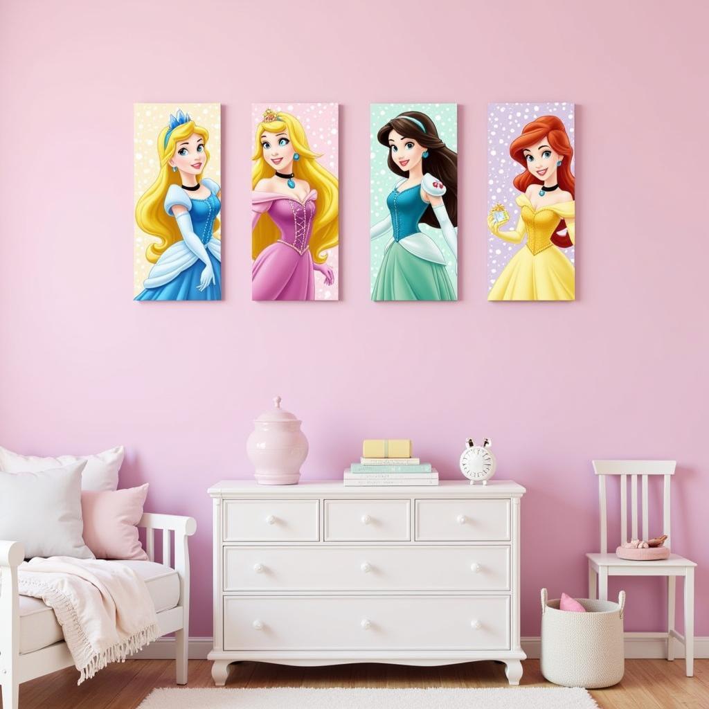 Disney Princess Canvas Art in a Child's Bedroom