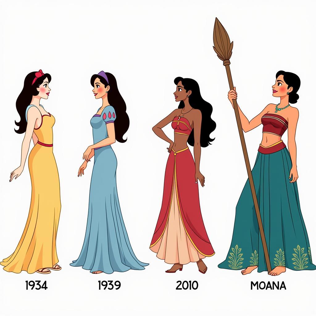 Evolution of Disney Princesses from Snow White to Moana